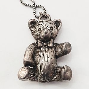 Vintage Oversized Sterling Silver Teddy Bear Necklace